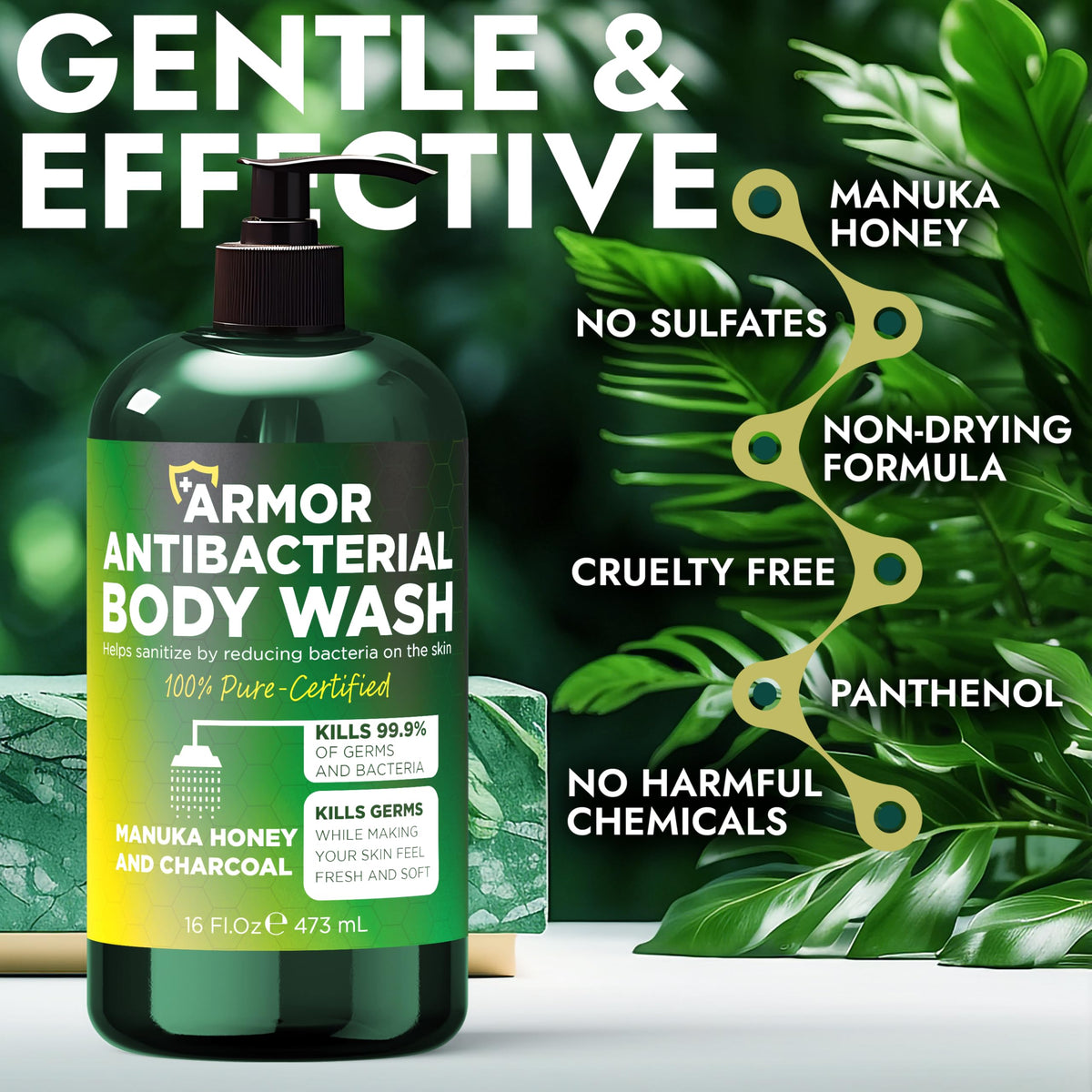 Close-up of Terramed body wash pump and label