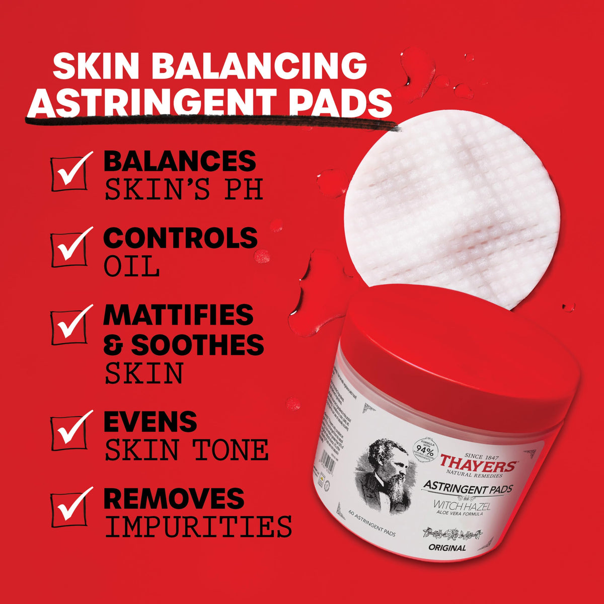 Close-up of THAYERS Witch Hazel Astringent Pad showing texture