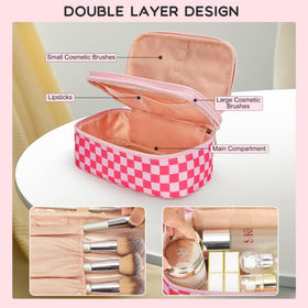 Close-up of the elastic bands and brush holders in Relavel Small Makeup Bag