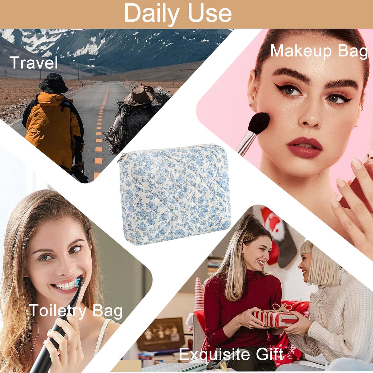 Close-up of the floral pattern on HHQQWZ Makeup Bag