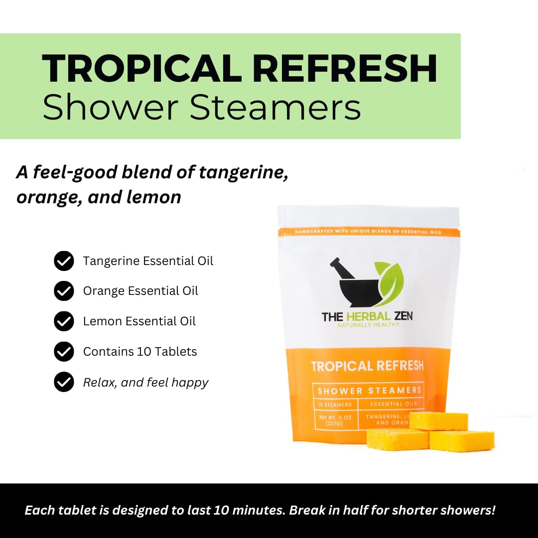 Close-up of The Herbal Zen shower steamers in packaging