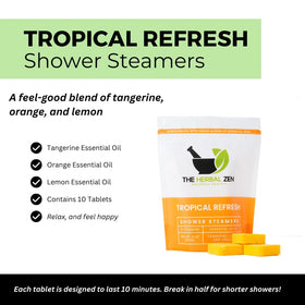 Close-up of The Herbal Zen shower steamers in packaging