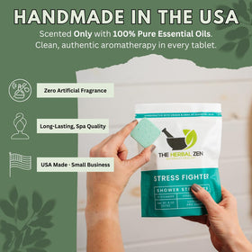 Close-up of The Herbal Zen Shower Steamers with essential oils
