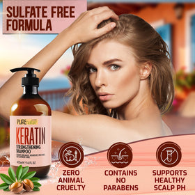 Close-up of the label on PURE NATURE LUX SPA Keratin Shampoo