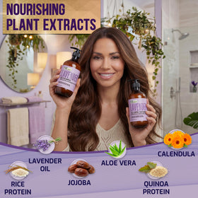Close-up of the Lavender Conditioner bottle with label