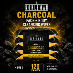 Close-up of The Nobleman Men's Charcoal Cleansing Wipes packaging