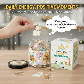 Close-up of the Positive Donkey Jar showing cute donkey illustrations