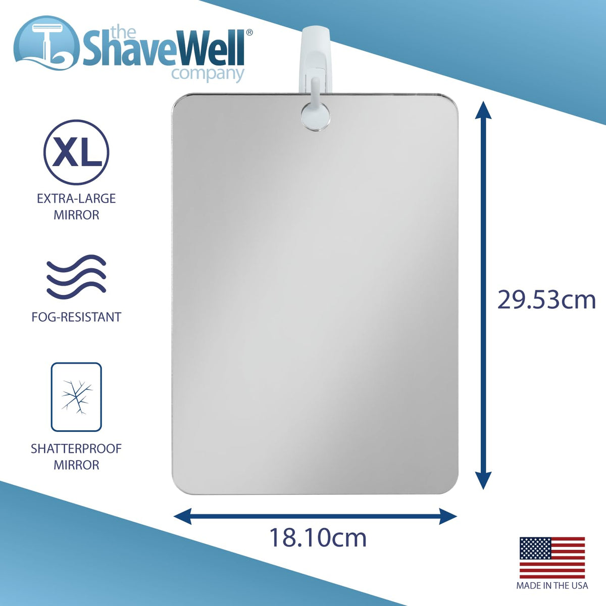 Close-up of The Shave Well Company X-Large Anti-Fog Shaving Mirror