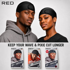 Close-up of the snag-free edges of Red by Kiss durag