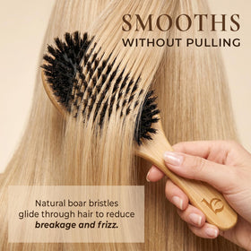 Close-up of the soft boar bristles on Beauty by Earth hair brush