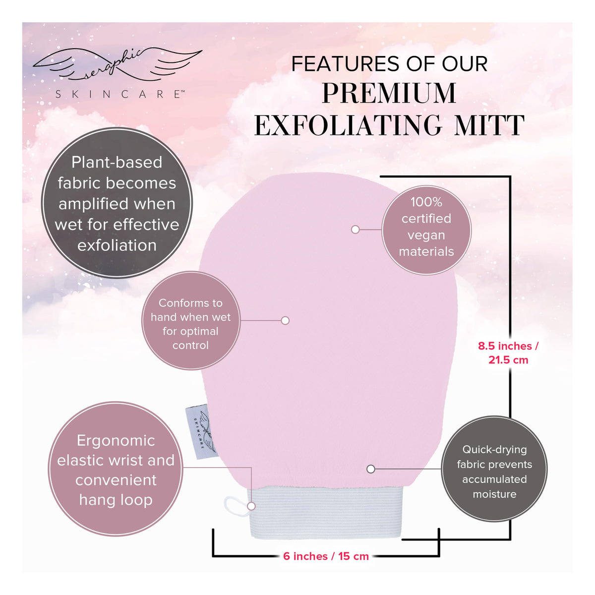 Close-up of the texture of SERAPHIC SKINCARE Pink Premium Exfoliating Mitt
