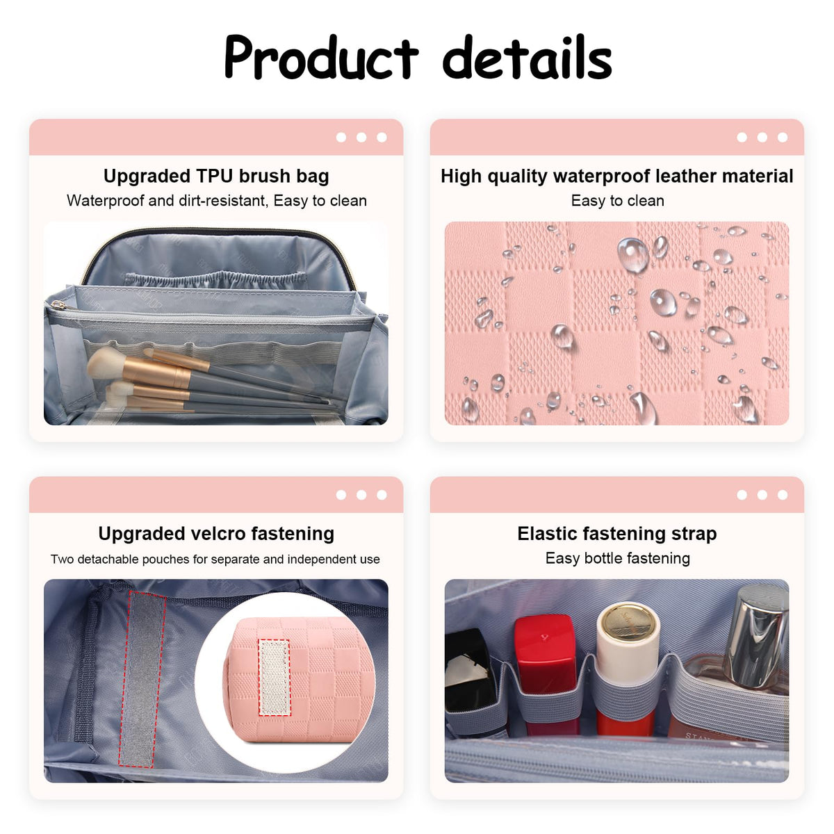 Close-up of the water-resistant lining of BOYATU Travel Makeup Bag