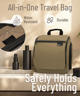 Close-up of the XXL metal swivel hook on the toiletry bag
