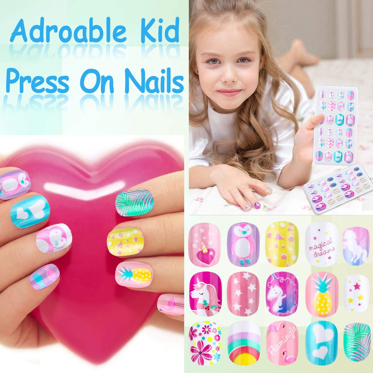 Close-up of Thrilez kids press on nails packaging