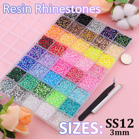 Close-up of TINKRSTUFF 3mm resin rhinestones in various colours