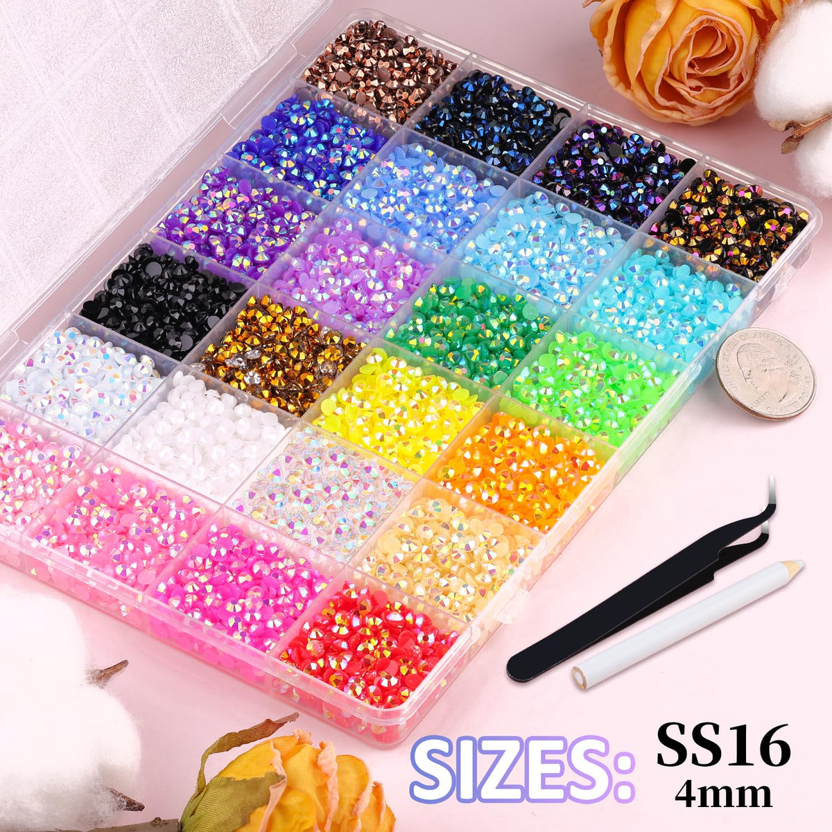 Close-up of TINKRSTUFF 4mm flatback rhinestones