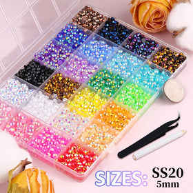 Close-up of TINKRSTUFF 5mm resin rhinestones showing vibrant colours