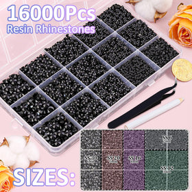 Close-up of TINKRSTUFF black rhinestones in various sizes