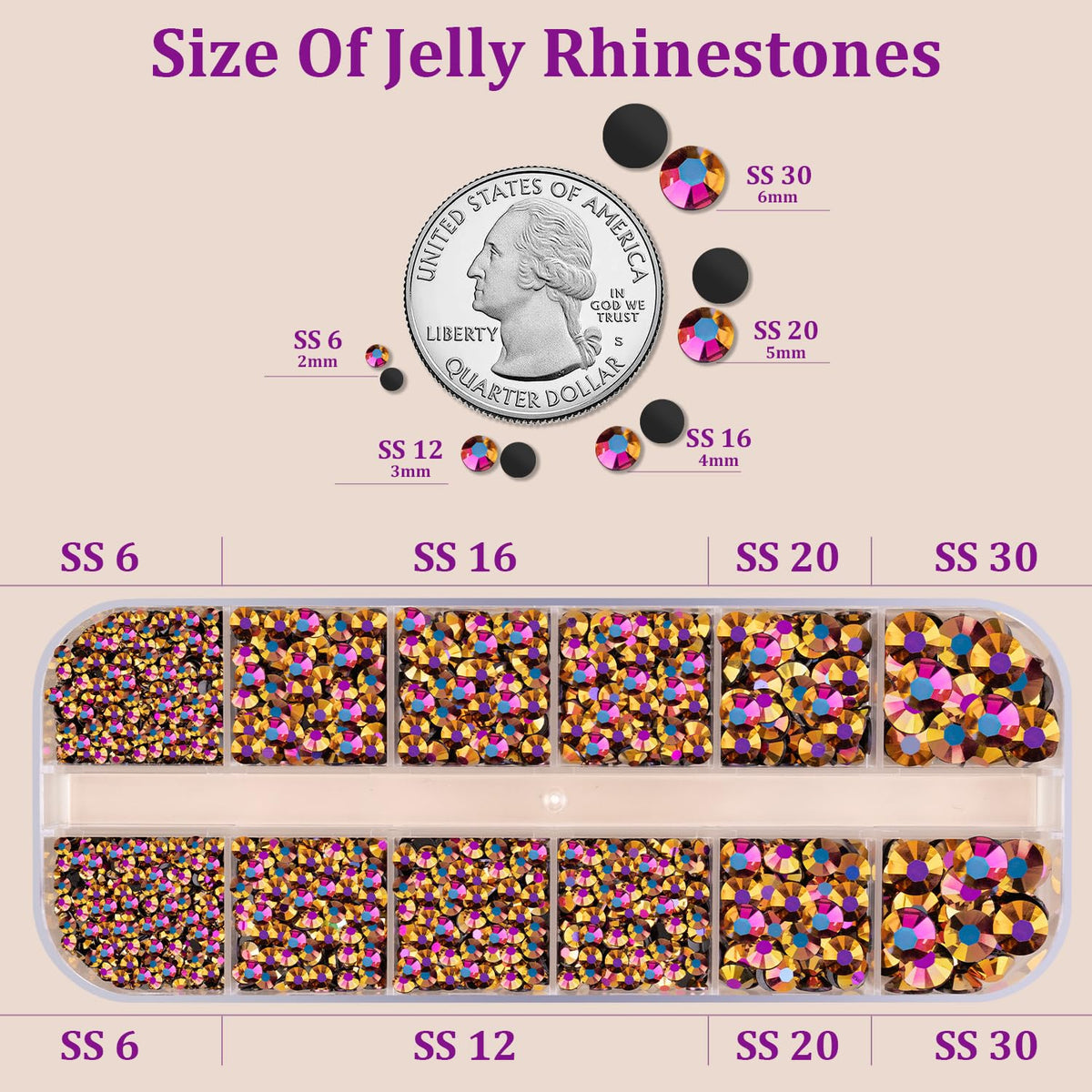 Close-up of TINKRSTUFF flatback rhinestones in different colours