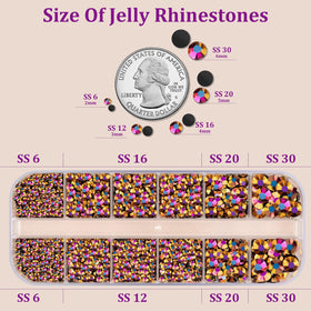 Close-up of TINKRSTUFF flatback rhinestones in different colours