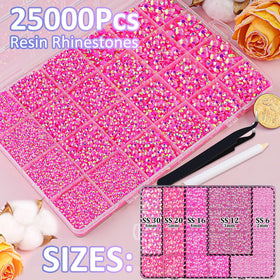 Close-up of TINKRSTUFF Hot Pink AB Rhinestones in various sizes