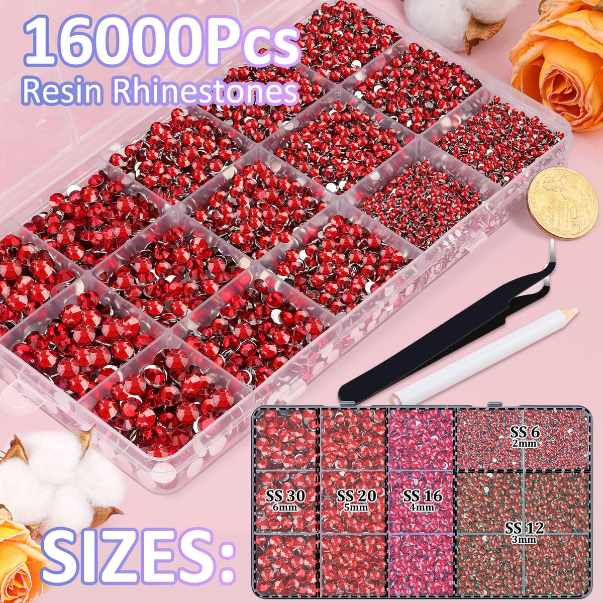Close-up of TINKRSTUFF Red Rhinestones with tweezers