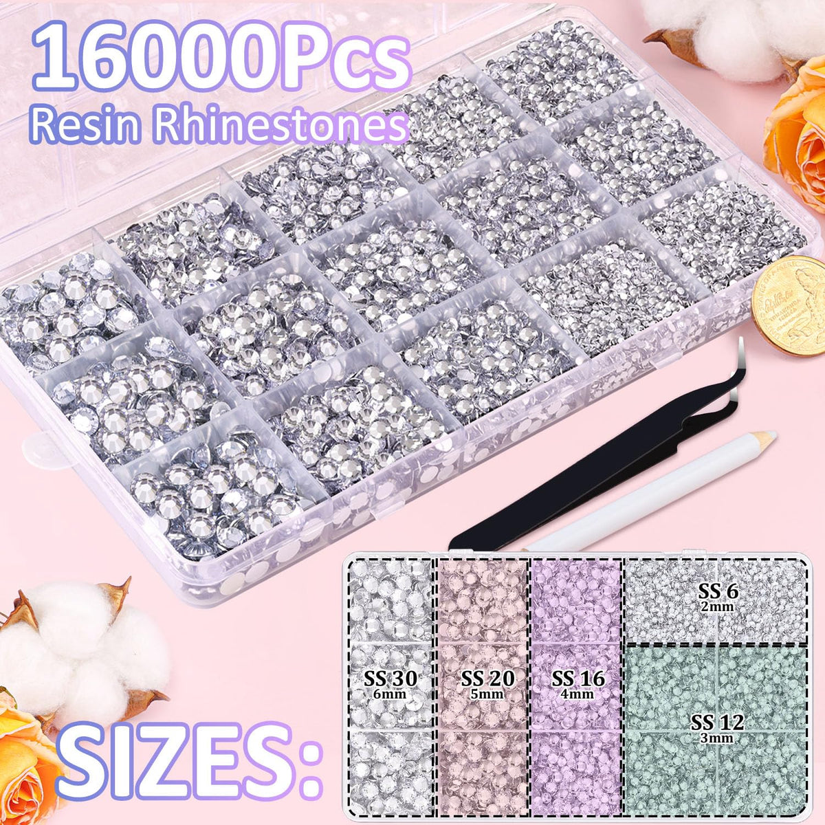 Close-up of TINKRSTUFF resin rhinestones in different sizes