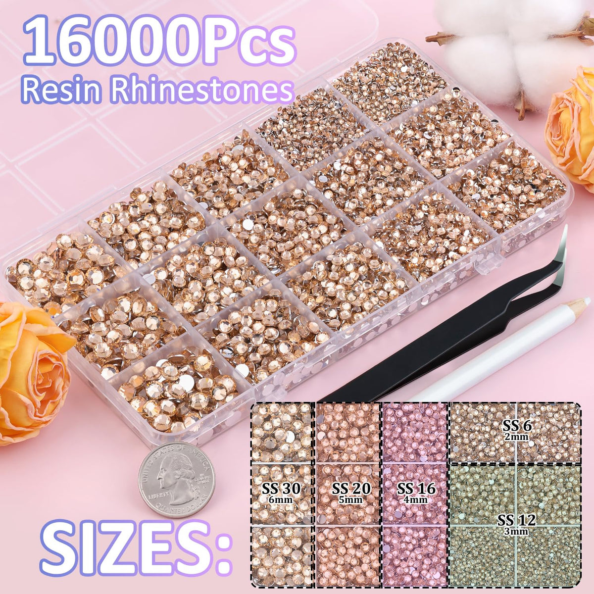 Close-up of TINKRSTUFF resin rhinestones in various sizes