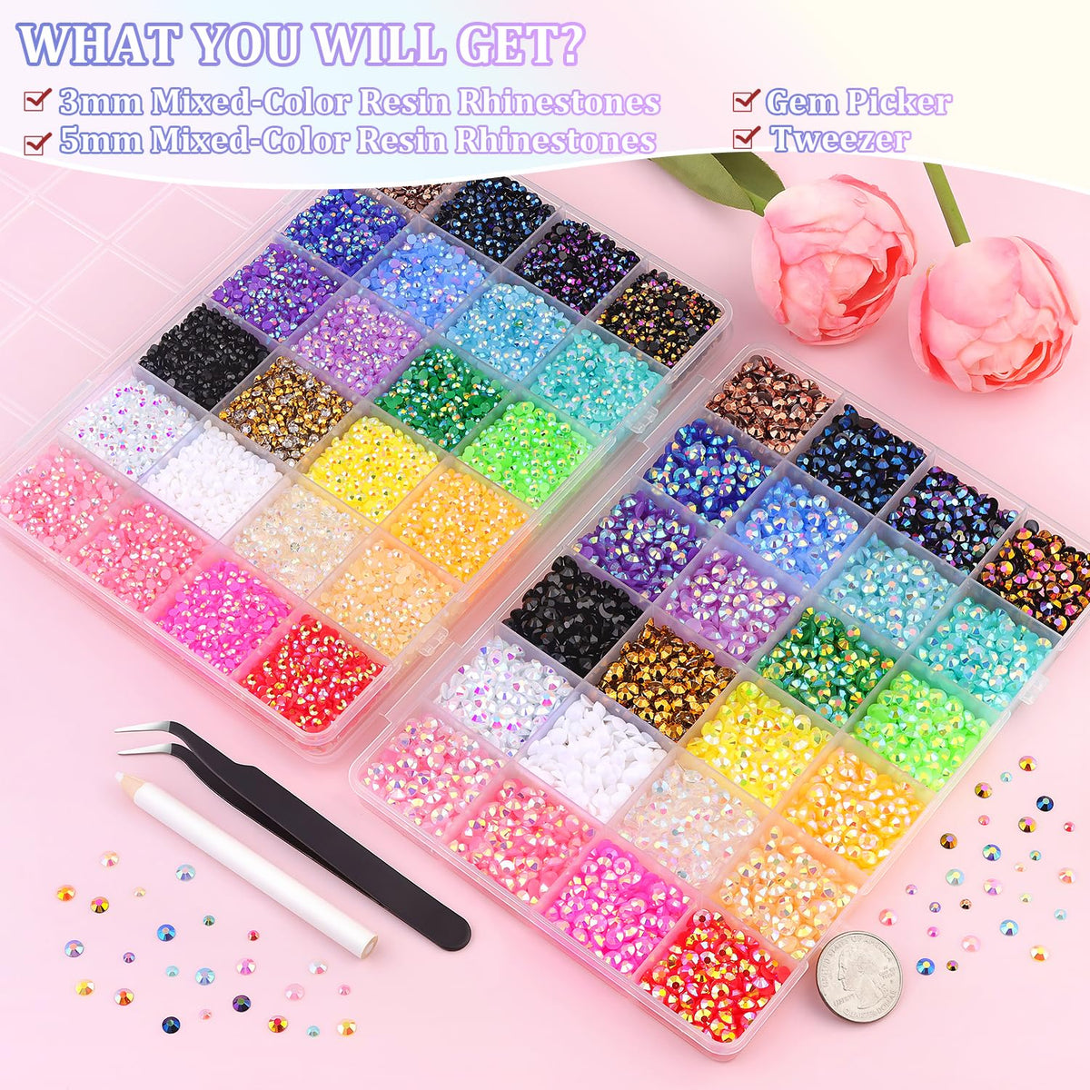 Close-up of TINKRSTUFF rhinestones showcasing vibrant colours and facets