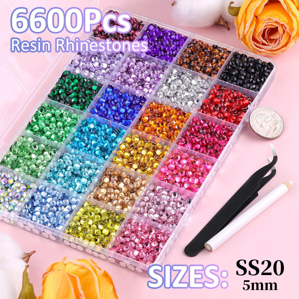 Close-up of TINKRSTUFF rhinestones showing vibrant colours