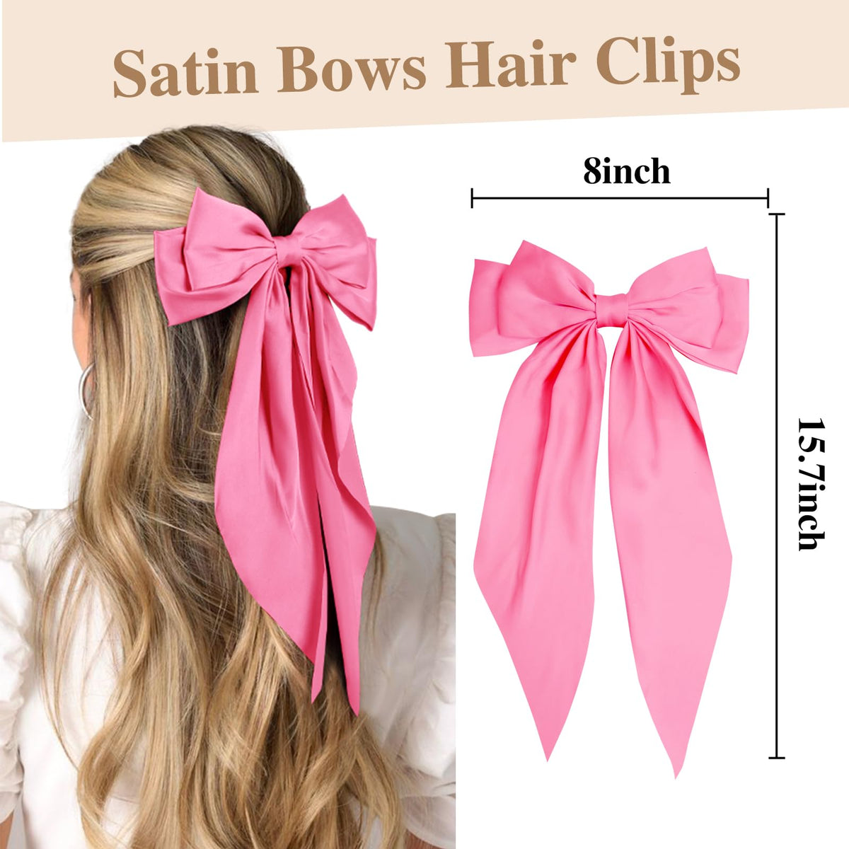 Close-up of Tobeffect satin hair bow clip with long tail