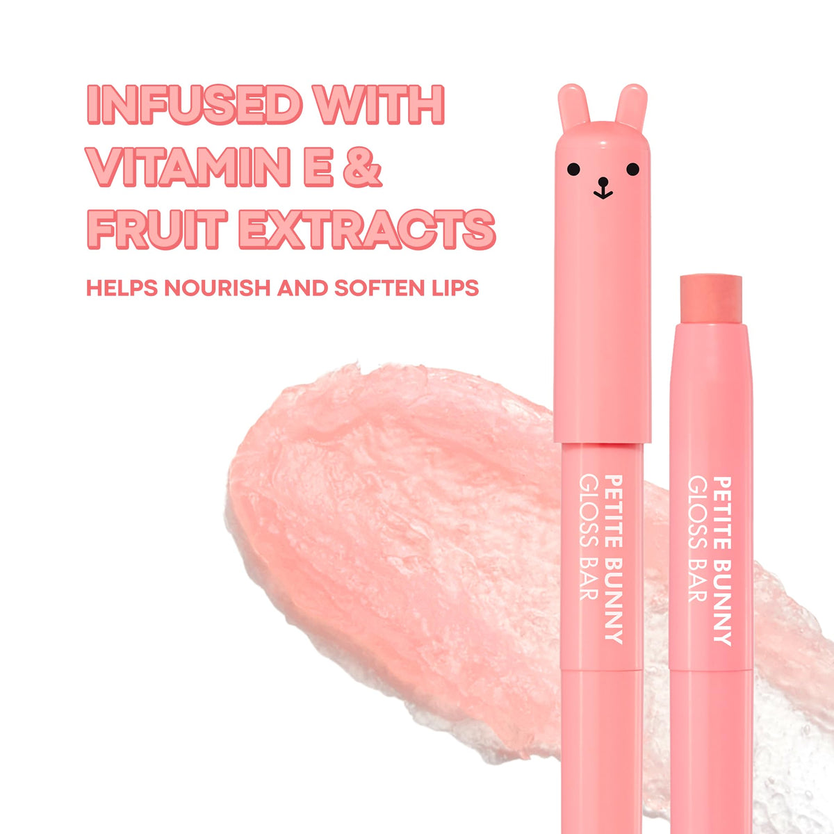 Close-up of TONYMOLY Petit Bunny Lip Gloss Juicy Cherry crayon tip