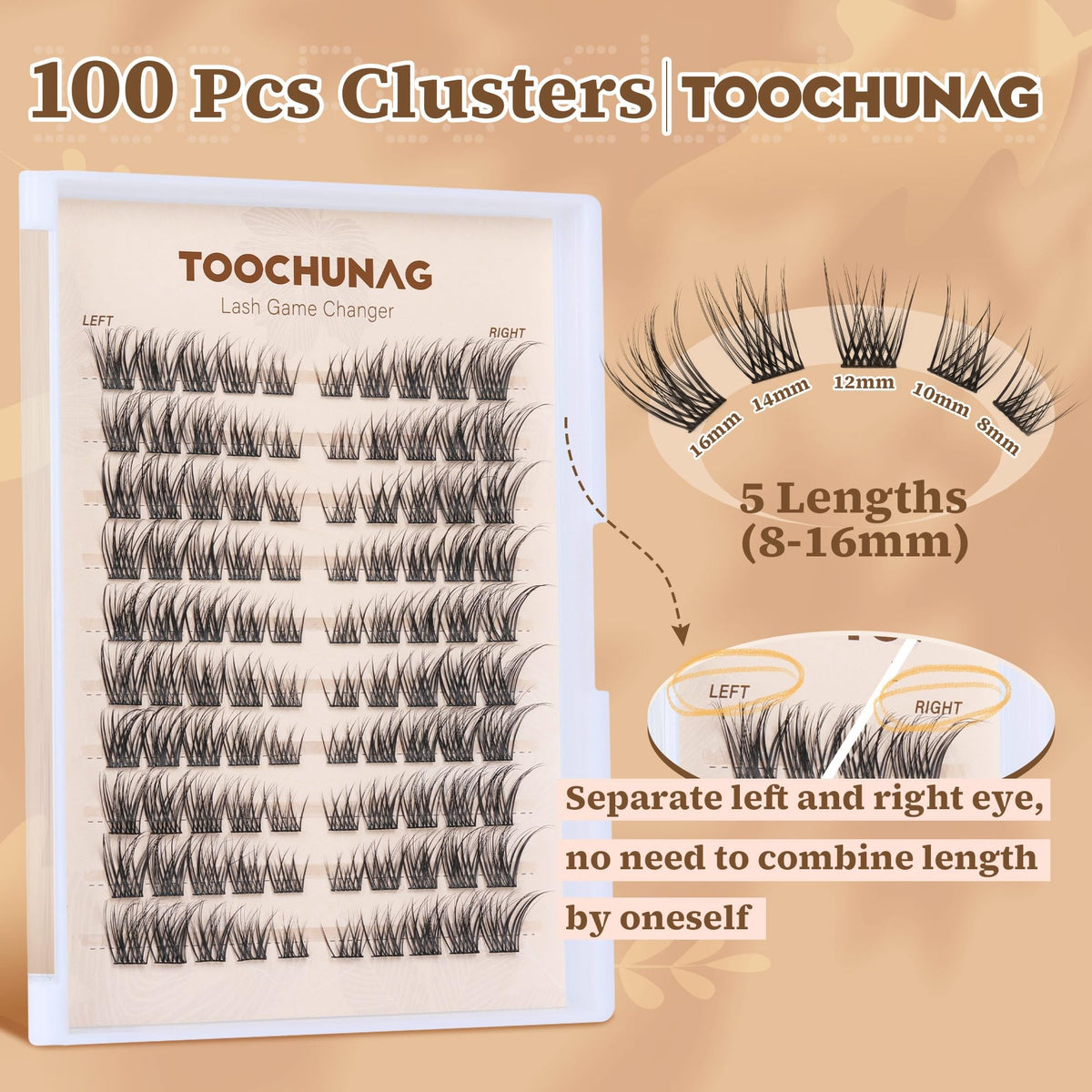 Close-up of TOOCHUNAG Lash Clusters showing C-curly design
