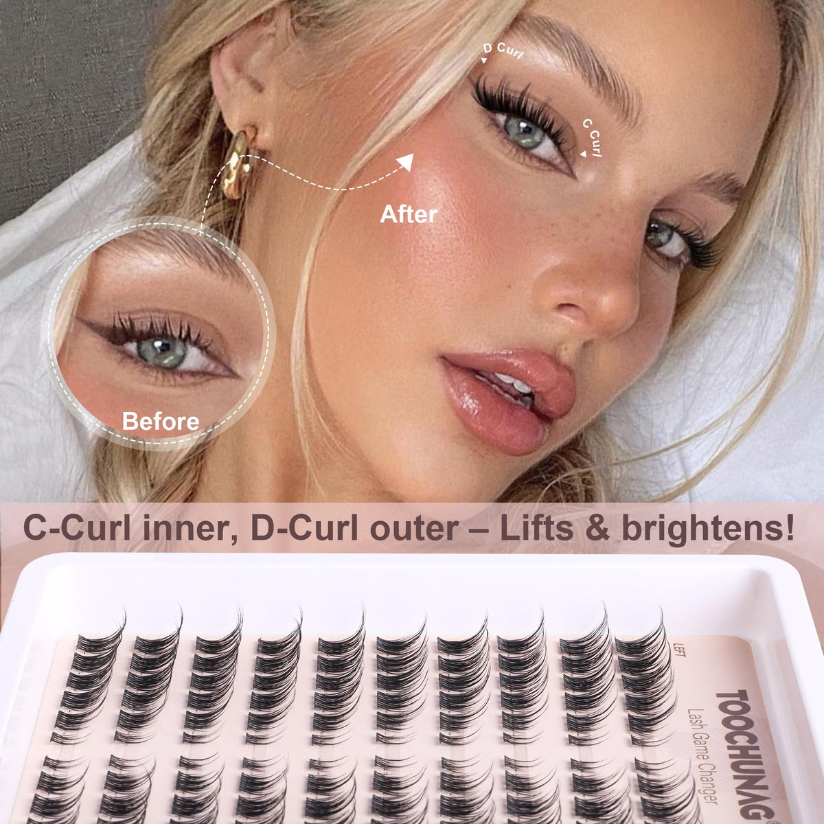 Close-up of TOOCHUNAG Wispy Lash Clusters showing curl