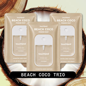 Close-up of Touchland Beach Coco Hand Sanitizer Spray bottle