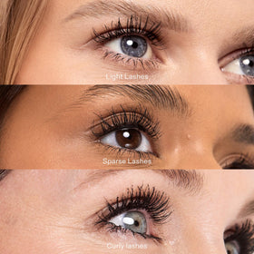 Close-up of Tower 28 mascara wand showing triple-wave design