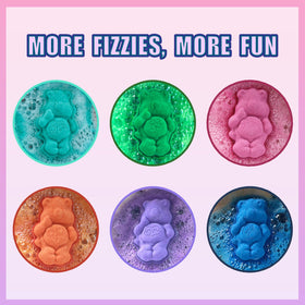 Close-up of Townley Girl bath bombs in various Care Bear shapes