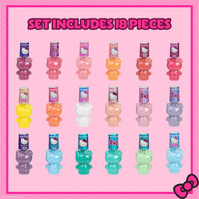 Close-up of Townley Girl Hello Kitty nail polish bottles showing vibrant shades