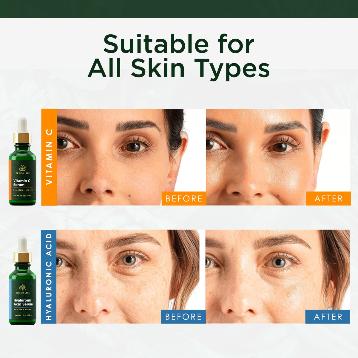 Close-up of Tree of Life Hyaluronic Acid serum bottle