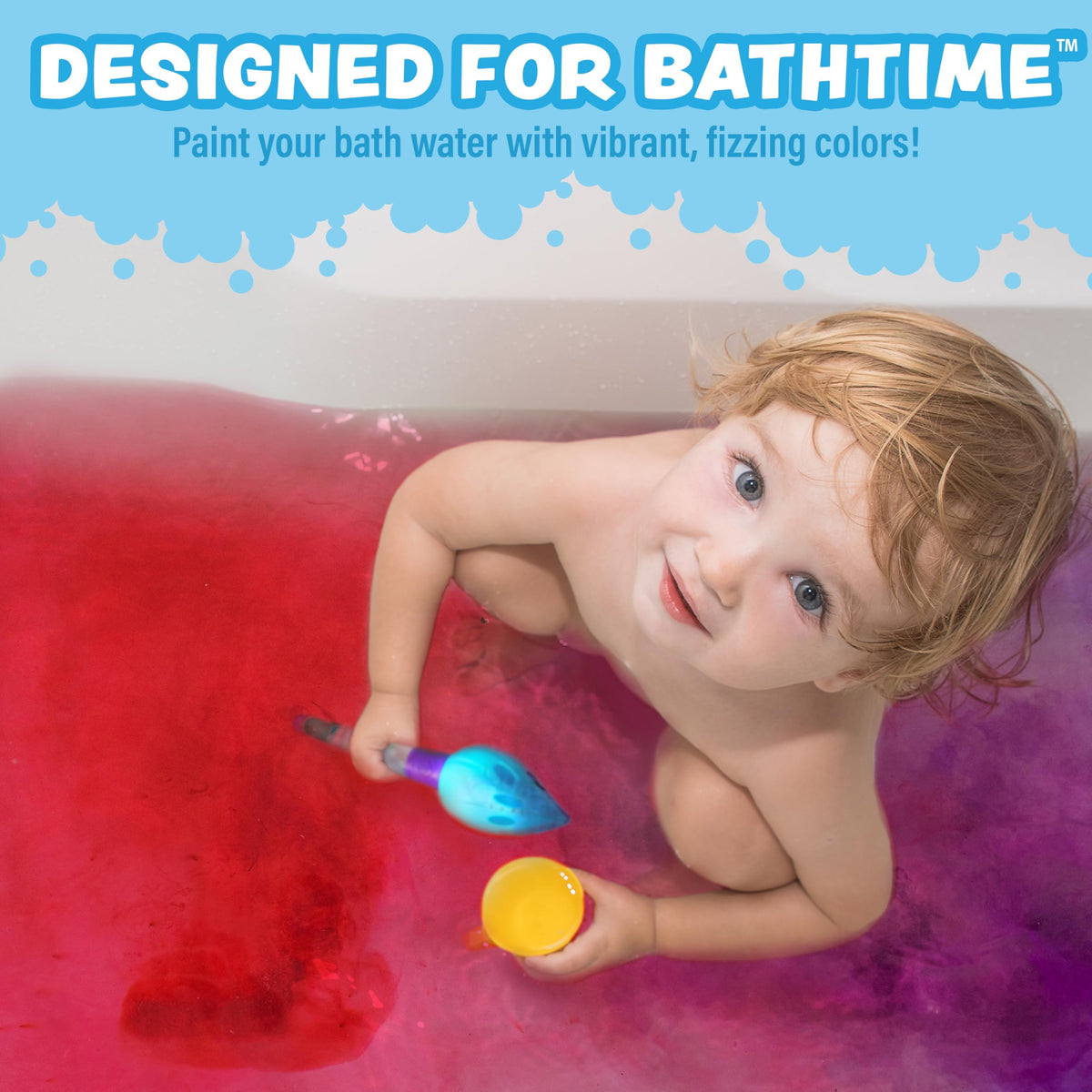 Close-up of Tub Works Bath Color Brush with bath bomb tablet