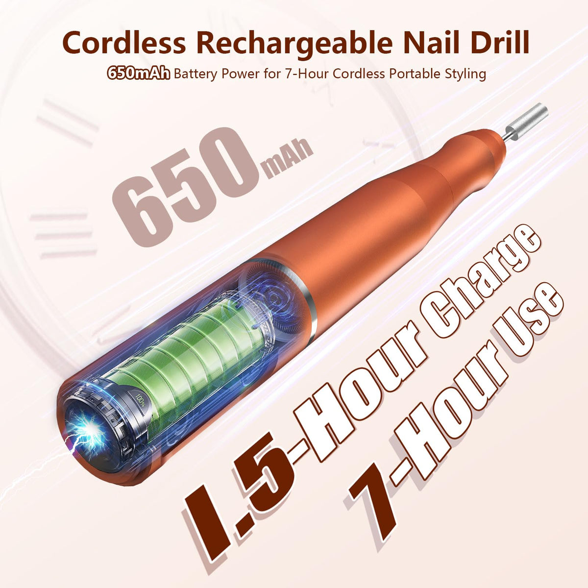 Close-up of TUOBEO nail drill showing speed control settings