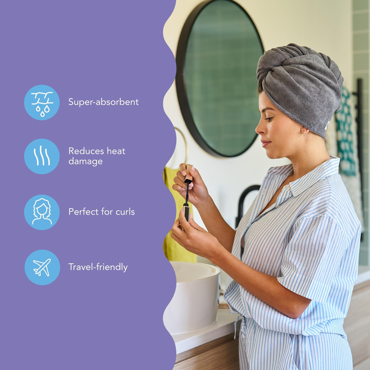 Close-up of Turbie Twist hair towel showing the twist and loop system
