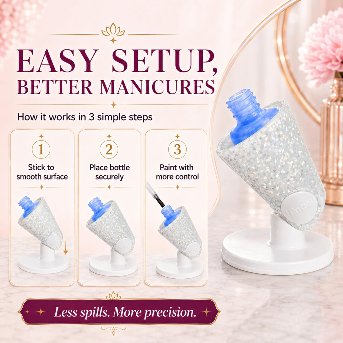 Close-up of Tweexy Hinge nail polish holder's suction base