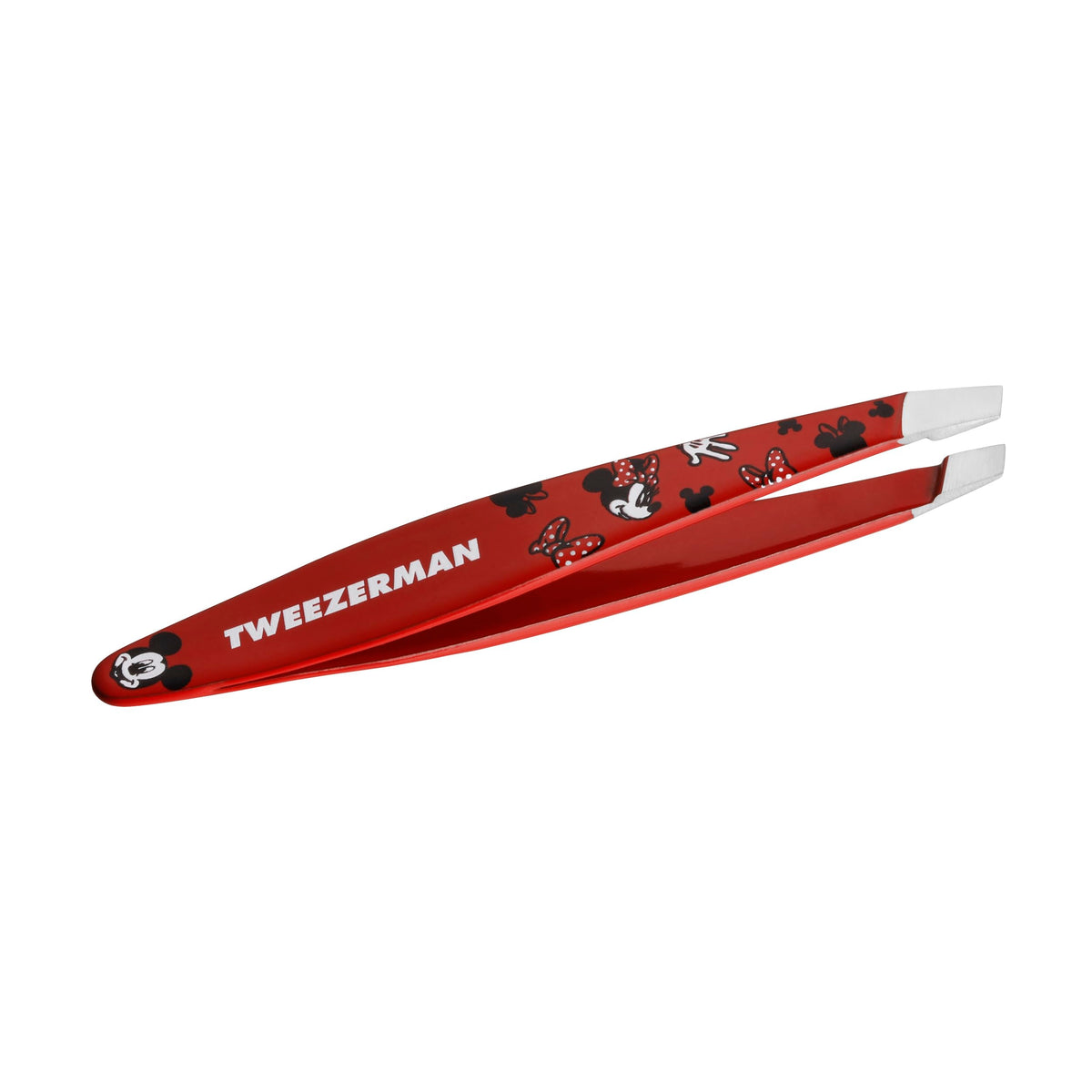 Close-up of Tweezerman Mini Slant Tweezer angled tips