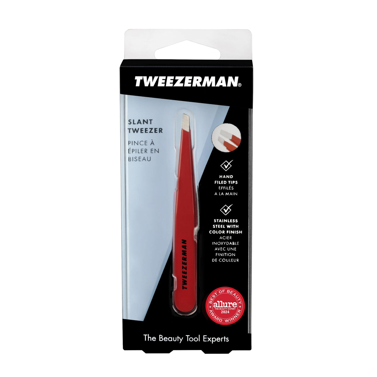 Close-up of Tweezerman Slant Tweezer tips