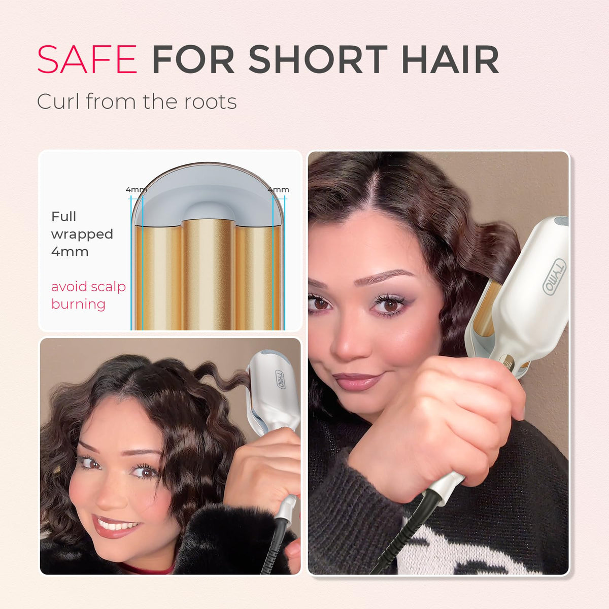 Close-up of TYMO Curling Iron Hair Crimper Waver barrel