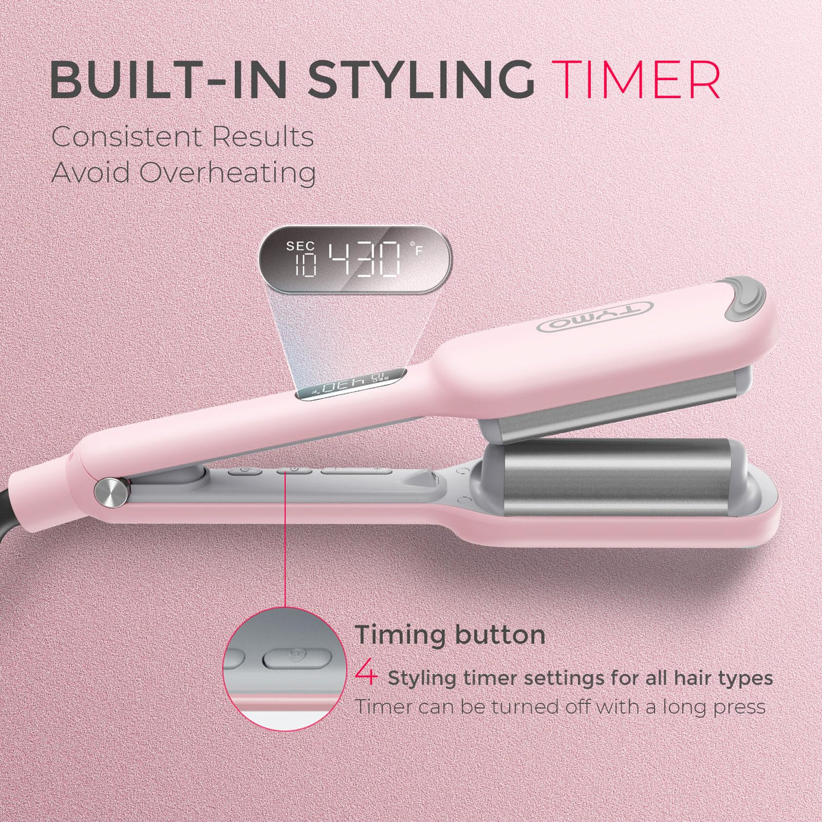 Close-up of TYMO Curling Iron Hair Crimper Waver barrel