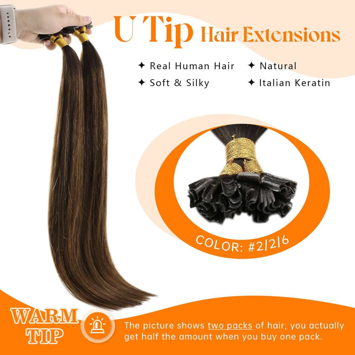 Close-up of U Tip keratin bond on Sunny Hair Extensions