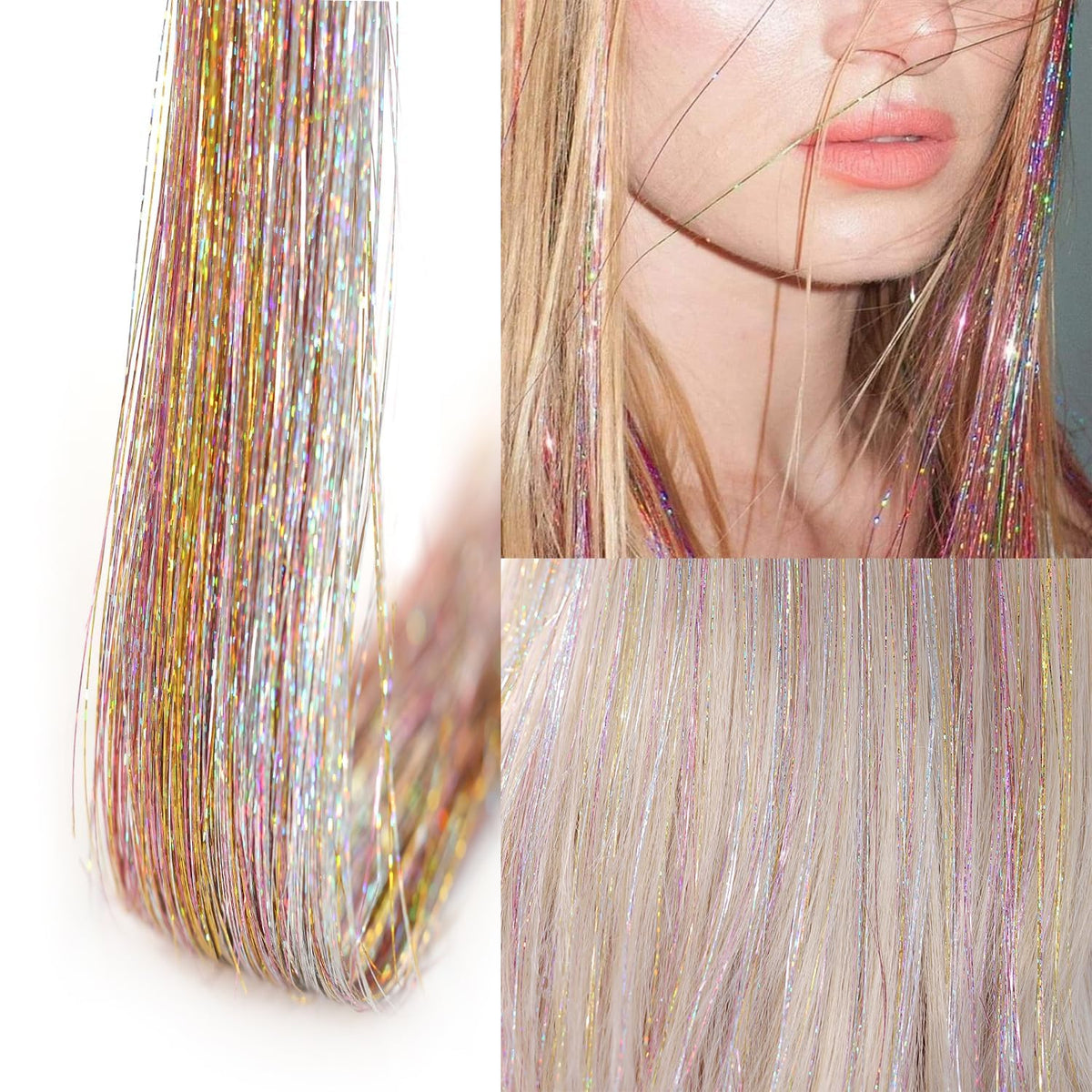 Close-up of Ubeleco Hair Tinsel showing vibrant colours