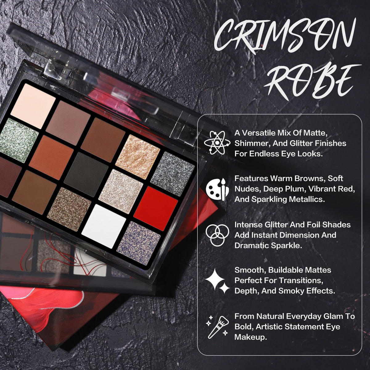 Close-up of UCANBE 15 Colors Eyeshadow Palette showing matte and shimmer finishes